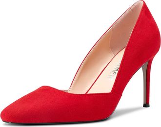 Castamere Women Stiletto High Heel Square Toe Slip-on Pumps Court Shoe Wedding Dress Classic 8.5 CM Heels Red Suede 5 UK