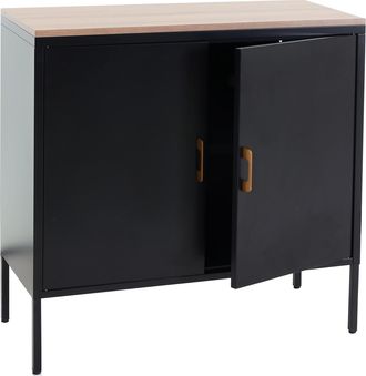 Hhg C&oacute;moda Hhg 926, Mueble Aparador Aparador, 2 Puertas Metal 90x90x40cm, Revestido De Melamina, Negro