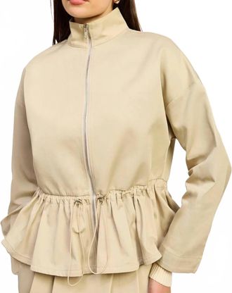 En Saison Annie Peplum Bomber Jacket In Beige Navy