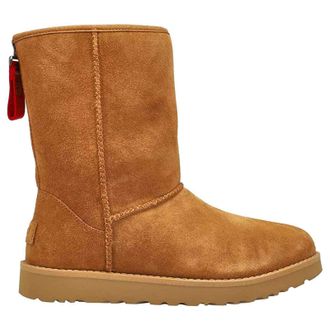 UGG Classic Short Logo Zip Suede Womens Ankle Boots - Chestnut - Size:UK 5