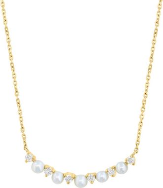 Effy Diamond & Freshwater Pearl Curved Bar Pendant Necklace in White at Nordstrom Rack, Size 18