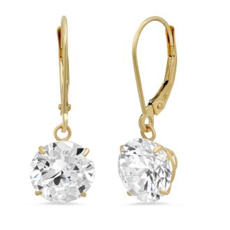 MAX + STONE 14k Yellow or White Gold Leverback Cubic Zirconia Dangle Earrings 5mm to 10mm