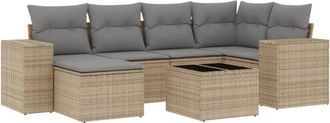 vidaXL Vidaxl - Set Sof&aacute;s De Jard&iacute;n 7 Piezas Y Cojines Rat&aacute;n Sint&eacute;tico Beige