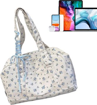 Generic Floral Travel Duffel Bag - Flower Tote Bag Canvas Shoulder Purse with Bow,Cute Carry-On Weekender Pouch, Soft Luggage Storage for Beach Yoga Workout H