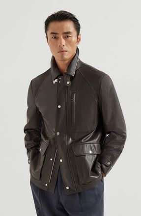 Brunello Cucinelli Calfskin field jacket in Chocolate at Nordstrom, Size Xx-Large Eu