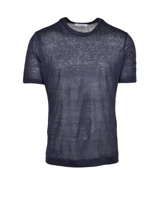 Cruciani Relaxed Fit Blue Linen T-Shirt