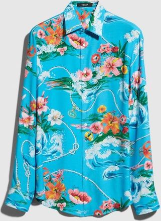 Gucci Printed Fluid Fabric Shirt, Size 15++, Blue, Ready-to-wear