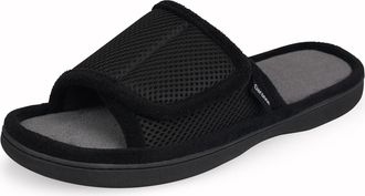 Garonne Mens Adjustable Wrap Open Toe Slippers with Memory Foam Summer House Shoes for Men, black, 12.5/13.5 UK