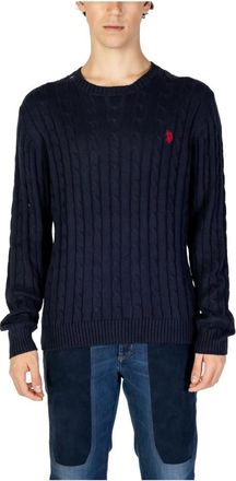 U.S.Polo Association U.S. Polo Assn., Round-neck Knitwear, male, Blue, Size: 2XL Mens Knitwear Collection for Fall/Winter