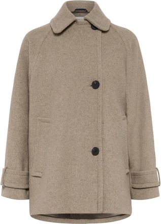 Inwear Grijze Melange Jas - Dames - Mantel - Bruin - S - Wol - Jassen
