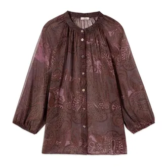 Oltre Overhemden, Dames, Bruin, S, Polyester, Geprint shirt van cr&ecirc;pe georgette