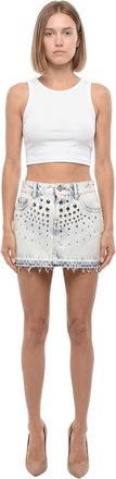 Alessandra Rich Sky Blue Studded Above Knee Skirt