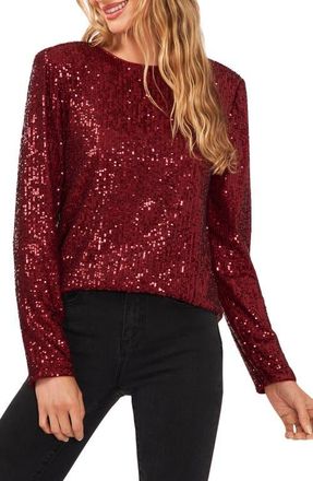 CeCe by Cynthia Steffe Sequin Long Sleeve Top in Dark Wine at Nordstrom, Size X-Small