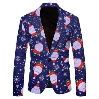 Generic Christmas Suit Jacket for Men Xmas Tree Print Blazer Slim Fit Long Sleeve Lapel Neck Jacket Holiday Party Casual Outwear Tops with Pockets