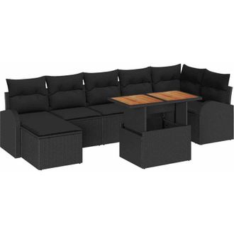 vidaXL Conjunto De Sof&aacute; De Jard&iacute;n 8 Pcs Negro Polirat&aacute;n