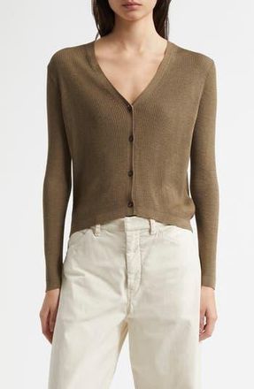 Nili Lotan Nari Silk Rib Cardigan in Military Green at Nordstrom Rack, Size Medium