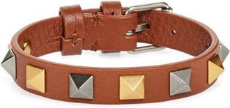 Valentino Garavani Mens Rockstud Leather Bracelet in Caramel at Nordstrom
