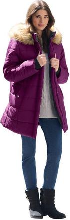 Roaman's Plus Size Classic Length Puffer Coat in Dark Berry at Nordstrom, Size Medium