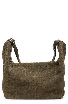 Bottega Veneta Large Intrecciato Suede Passenger Crossbody Bag in Camping/Khaki at Nordstrom
