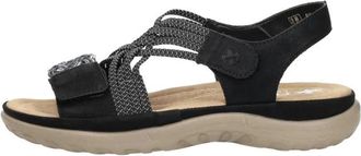 Rieker Sandalen Plat - Dames - Sandalen - Zwart - 36 EU - Leer - Schoenen