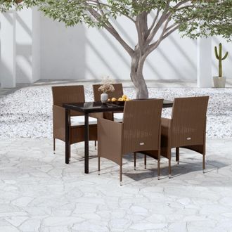 vidaXL Vidaxl - Juego De Comedor De Jard&iacute;n 5 Piezas Con Cojines Marr&oacute;n Y Negro