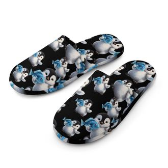 Generic Cute Penguin And Fish Mens Cozy Memory Foam Slippers Warm Cotton House Shoes Comfy Slipper for Indoor Outdoor