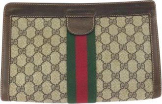 Gucci Pre-owned GG Supreme Canvas Leren Clutch Tas - Heren - Vintage Clutch - Beige - ONE Size - Leer - Vintage