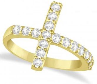 Allurez Modern Sideways Diamond Cross Fashion Ring 14k Yellow Gold (0.75ct)