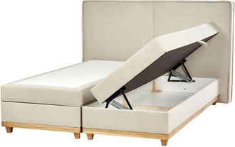 Beliani Letto matrimoniale moderno in tessuto con contenitore EU King Size 180 x 200 cm Beige Bonell Materasso a molle Dynasty