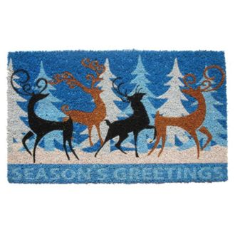 Imports Decor Deer Family Coir Door Mat, Winter Forest Coconut Fiber Doormat with Non-Slip PVC Backing, Indoor Outdoor Seasonal Entrance Rug