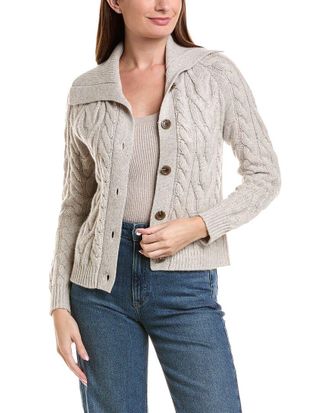 Fort&eacute; Cashmere Luxe Cable Wool & Cashmere-Blend Cardigan