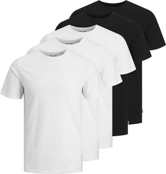 Jack & Jones T-Shirt JACK & JONES JJEORGANIC BASIC TEE SS O-NE 5PK MP NOOS, Herren, Gr. XS, schwarz-weiss (wei&szlig;, schwarz), Single Jersey, Obermaterial: 100% Baumwo