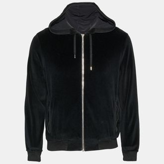 Versace Black Velvet Zip Up Medusa Hoodie
