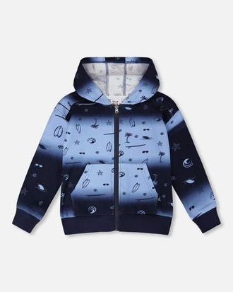 Deux par Deux Long Sleeve Front Pouch Pocket Hooded French Terry Cardigan in Blue Gradient at Nordstrom, Size 18M