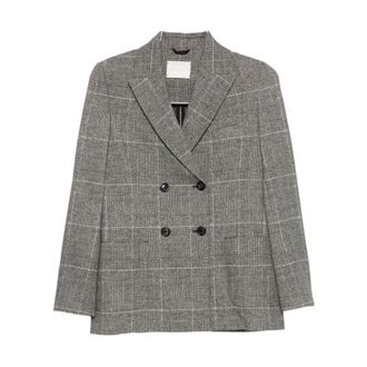 Circolo 1901 Blazers, female, Black, Size: 2XS Checked Double-Breasted Black Jacket