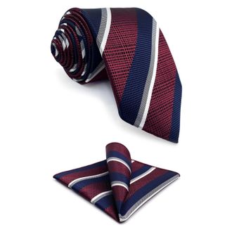 Shlax & Wing Tie for Men Stripes Blue Red White Necktie Set Formal Classic Big and Tall XL Extra Long 63