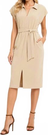 Maggy London Collared Split Neck Midi Dress In Irish Cream