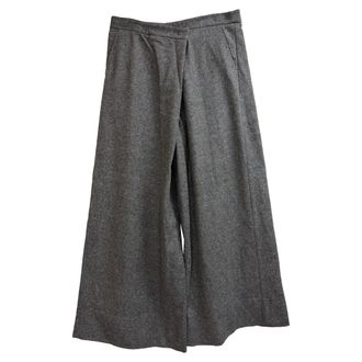 Max Mara Asymmetric Herringbone Wide-Leg Pants in Grey Wool