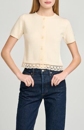 Wayf Carine Lace Trim Button Front Cardigan in Cream at Nordstrom, Size X-Large
