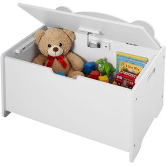 Relaxdays Relaxdays toy chest, bear silhouette, with lid, H x W x D 48x60x38 cm, childrens room, MDF, white