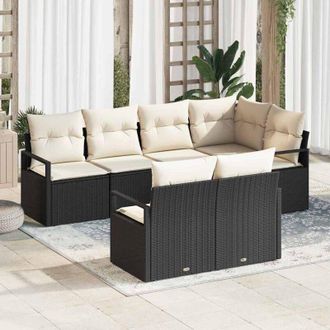 vidaXL Vidaxl - Conjunto De Sof&aacute; De Jard&iacute;n Con Coj&iacute;n 7 Pcs Negro, Crema