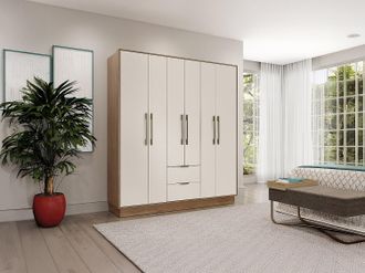 Vente-Unique Armadio 6 ante e 2 cassetti L162 cm Beige e Naturale FEOVA