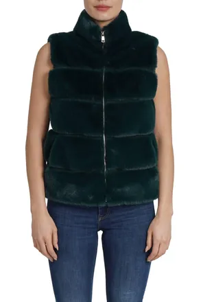 Love Token Vince Faux Fur Vest In Emerald