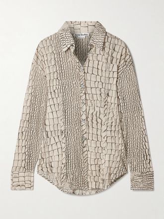 Acne Studios Camicia In Jersey Stretch Stampato Trompe Loeil - Ecru