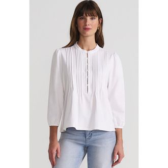 Lands End Lightweight Jersey Button Pintuck Top in White at Nordstrom, Size X-Large