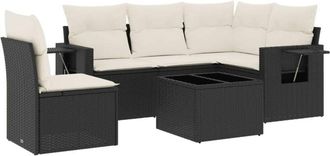 vidaXL Set De Sof&aacute;s De Jard&iacute;n 6 Piezas Y Cojines Rat&aacute;n Sint&eacute;tico Negro Vidaxl