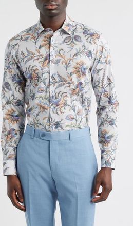 Etro Roma Cotton Muslin Dress Shirt in Printed Azure/White Base at Nordstrom, Size 42 - R