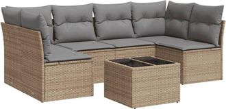 vidaXL Vidaxl - Set Sof&aacute;s De Jard&iacute;n 7 Piezas Y Cojines Rat&aacute;n Sint&eacute;tico Beige