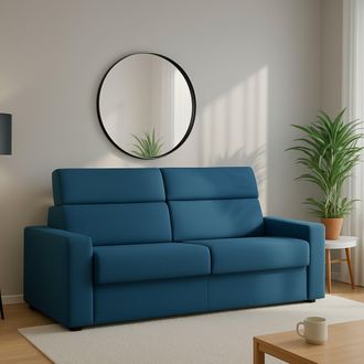 Dmora Sof&aacute; Cama 2 Plazas Sonico, Desenfundable, Con Almacenaje Made In Italy, Apertura Abatible, 200x95 Cm Azul