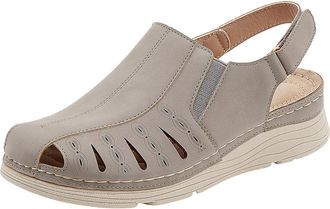 Generic Women Summer Casual Hollow Out Beach Sandals with Hook Loop Closure and Comfortable Round Toe Design for Everyday Wear (Grey, 6.5)